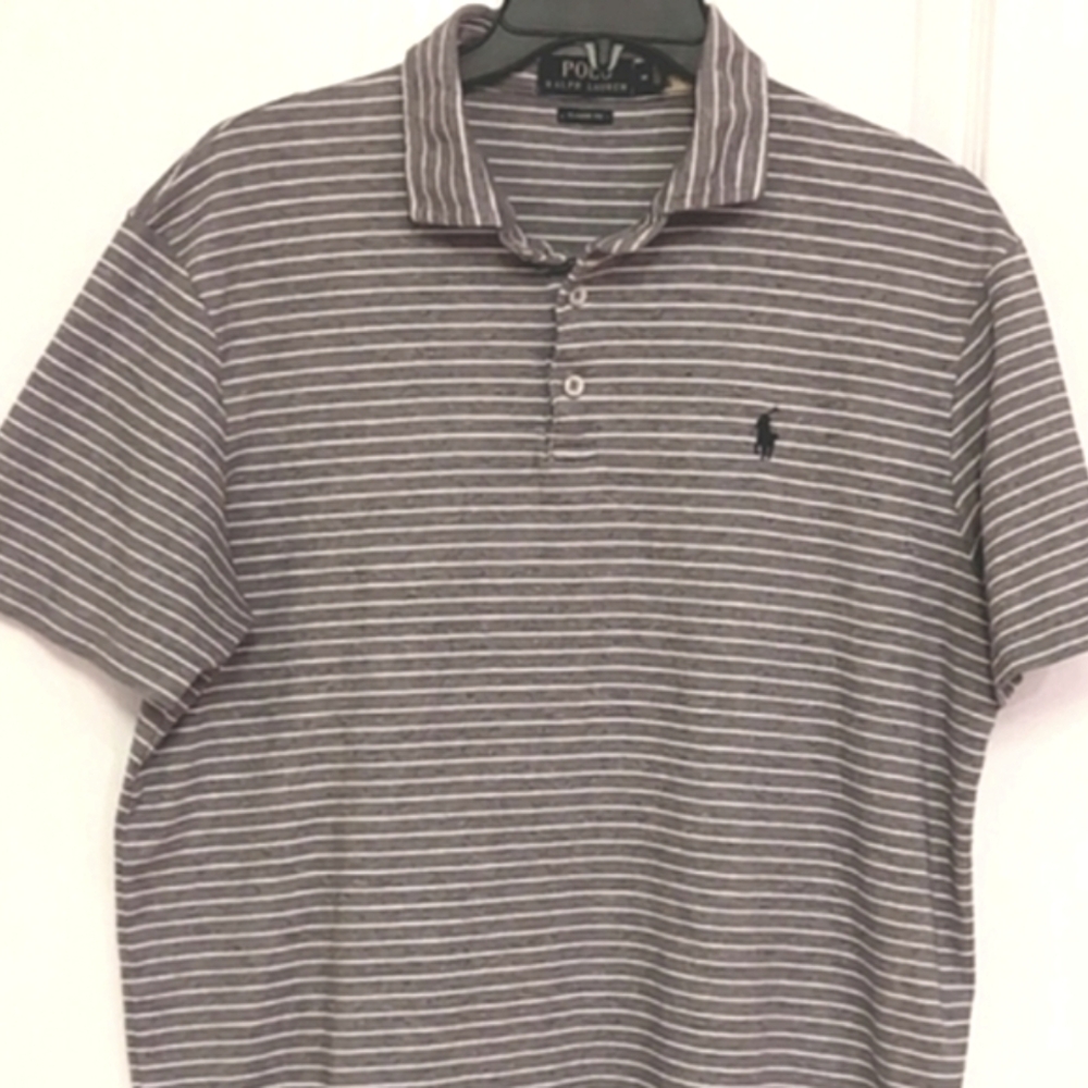 Ralph Lauren Slate GrayClassic Fit Striped Polo Shirt. Size Medium